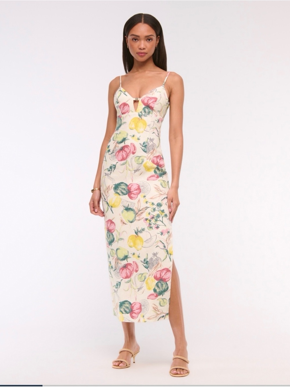 NWT Abercrombie & Fitch Women's Premium Linen Cutout Midi Dress Size M Petite